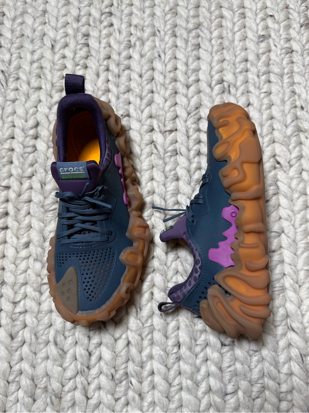 CROCS JUNIPER- Navy and Purple Lace-Up Sneakers with Super Chunky Gum Soles